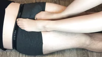 sexy teen girl footjob after study with nylon stockings foot fetish