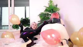 Hot fetish, air balloons and girls latex rubber party Arya Grander