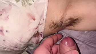 Cumshot on hairy armpits