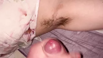 Cumshot on hairy armpits