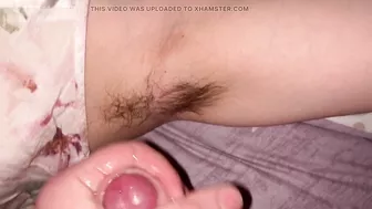 Cumshot on hairy armpits