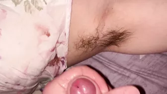 Cumshot on hairy armpits