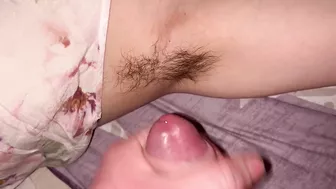 Cumshot on hairy armpits