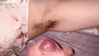 Cumshot on hairy armpits