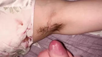 Cumshot on hairy armpits