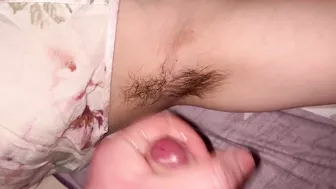 Cumshot on hairy armpits