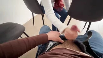 Dick Flash! The redhead girl in jeans jerks me off in the dentist's waiting room