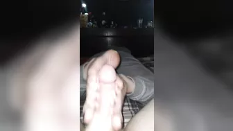 Reverse footjob pov