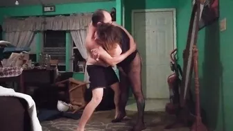 Mixed wrestling beauty in ripped fishnets big ass milf vs her stepdad