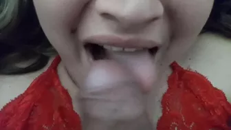 I caress his penis with my tongue and he gives me his cum