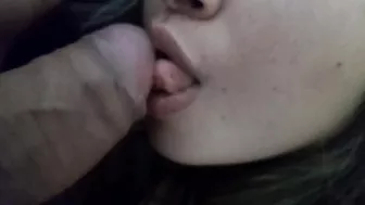 I caress his penis with my tongue and he gives me his cum