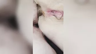 Dildo in very wet pussy during anal