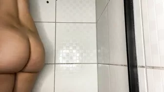 hot brunette with big ass made a video call to her boss while taking a shower