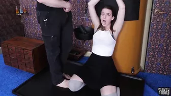 Sobbing teen on her knees gets face fucked