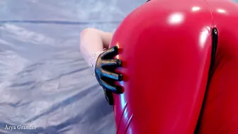 Hot PVC teasing, fetish beautiful video. Mistress Arya Grander in red vinyl clothing.