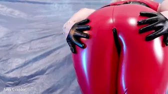 Hot PVC teasing, fetish beautiful video. Mistress Arya Grander in red vinyl clothing.