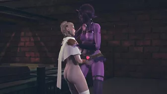 Light elf fingering dark elf's pussy