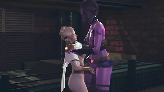 Light elf fingering dark elf's pussy