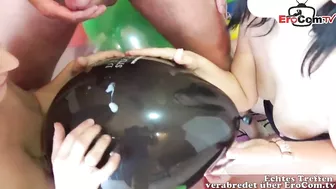 German balloon threesome FFM fetish sex