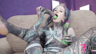 DOUBLE ANAL from tattoo girl ANUSKATZZ / DAP with swallow, gape, prolapse - punk - goth