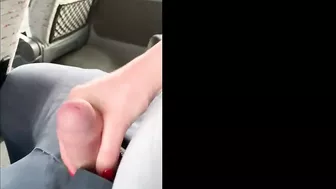 Almost got Caught Jerking off Husband's Cock on the Bus... but he still Cum