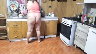 stepmom in the kitchen with pink thong