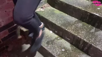 Pissing on a public staircase