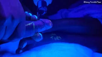 Black light feet fun with huge cumshot