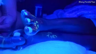 Black light feet fun with huge cumshot