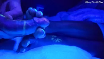 Black light feet fun with huge cumshot