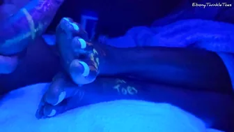 Black light feet fun with huge cumshot