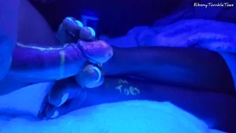 Black light feet fun with huge cumshot