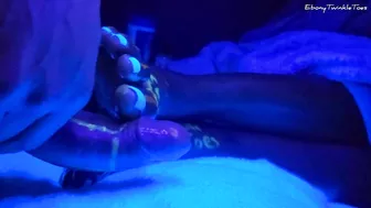 Black light feet fun with huge cumshot