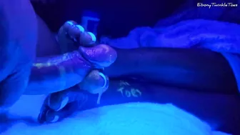 Black light feet fun with huge cumshot