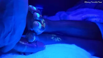 Black light feet fun with huge cumshot