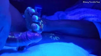 Black light feet fun with huge cumshot