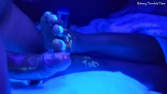 Black light feet fun with huge cumshot