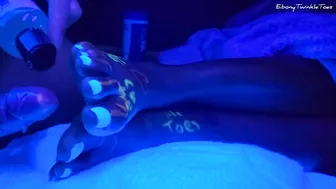 Black light feet fun with huge cumshot