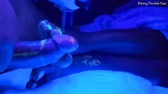 Black light feet fun with huge cumshot