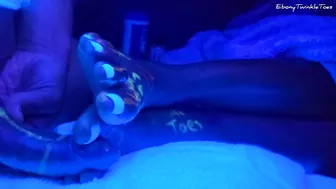 Black light feet fun with huge cumshot