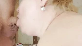 after a deep blowjob, a friend has a mouthful of sperm