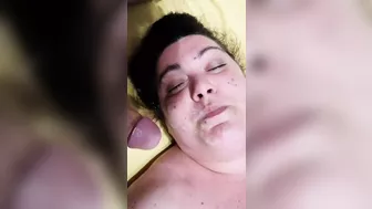 Bbw hairy wife facialized while she's masturbating herself