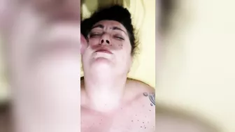 Bbw hairy wife facialized while she's masturbating herself