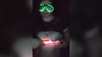 Fucking my mouth and pussy with glow sticks