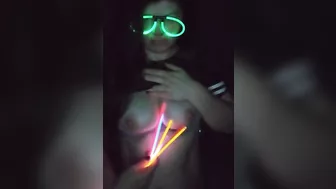 Fucking my mouth and pussy with glow sticks