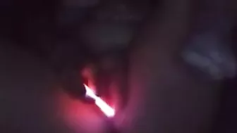 Fucking my mouth and pussy with glow sticks