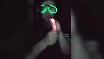 Fucking my mouth and pussy with glow sticks