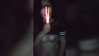 Fucking my mouth and pussy with glow sticks