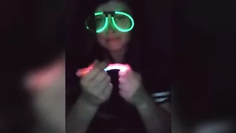 Fucking my mouth and pussy with glow sticks