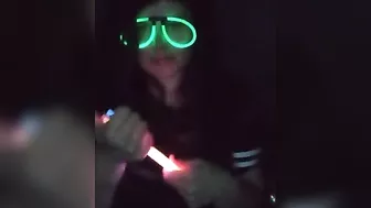 Fucking my mouth and pussy with glow sticks